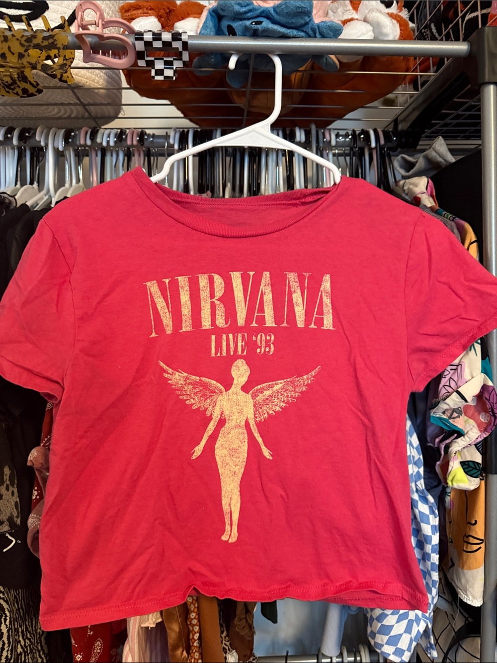 NIRVANA Pink Tee with Gold Angel Graphic